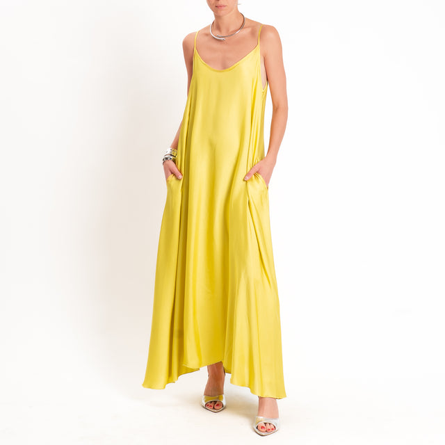 Motel-Abito in satin tasche laterali - lime