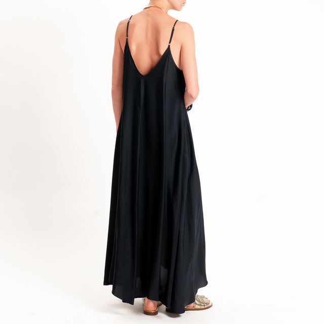 Motel-Abito in satin tasche laterali - nero