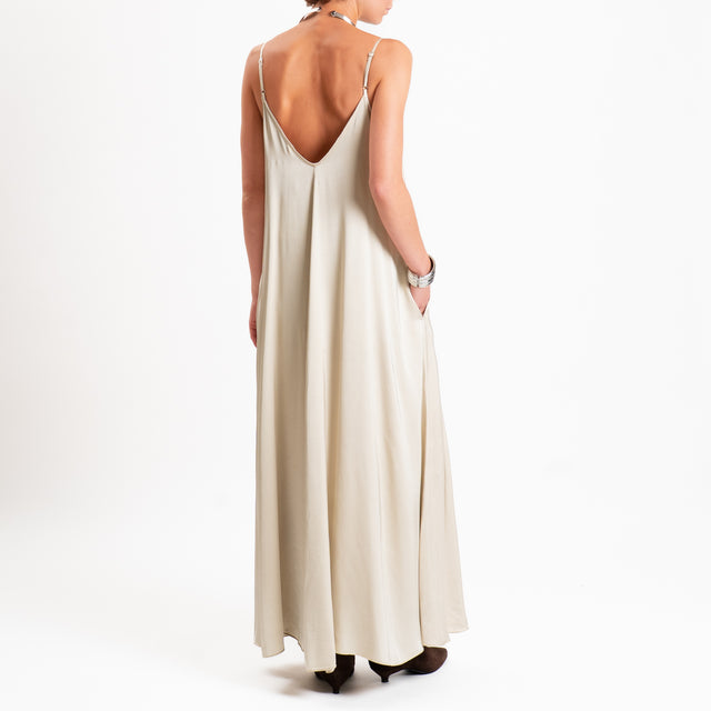 Motel-Abito in satin bretelle regolabili con tasch - sand