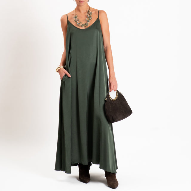 Motel-Abito in satin bretelle regolabili con tasch - militare