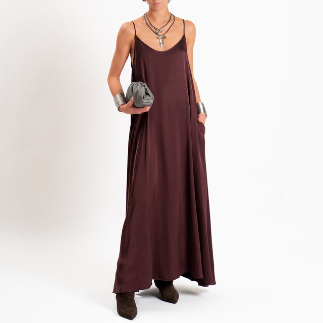 Motel-Abito in satin bretelle regolabili con tasch - burgundy