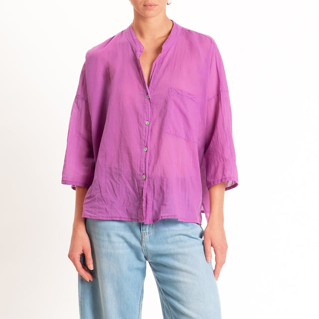 Motel-Camicia mussola collo coreana con taschino - malva