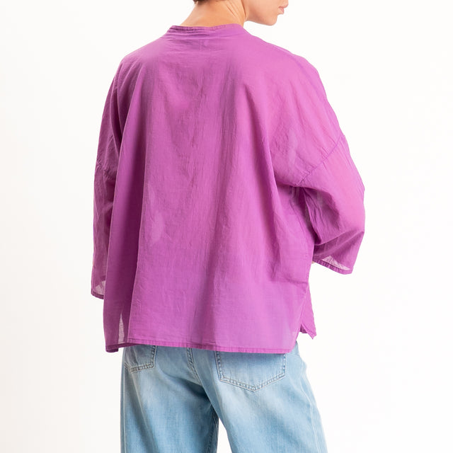 Motel-Camicia mussola collo coreana con taschino - malva