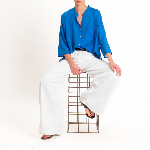 Motel-Camicia mussola collo coreana con taschino - royal