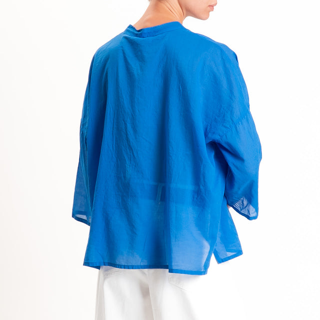 Motel-Camicia mussola collo coreana con taschino - royal