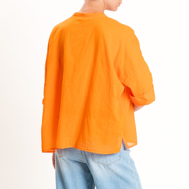 Motel-Camicia mussola collo coreana con taschino - arancione
