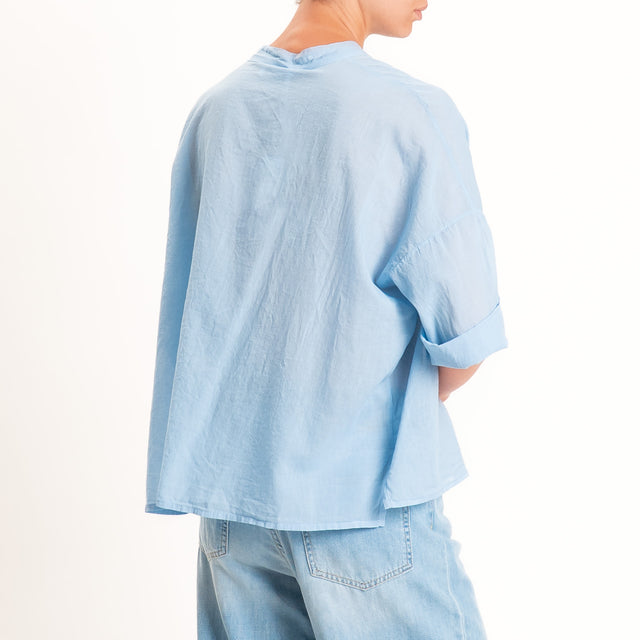 Motel-Camicia mussola collo coreana con taschino - azzurro