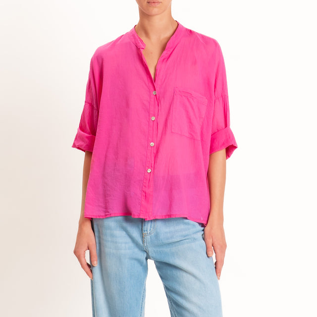 Motel-Camicia mussola collo coreana con taschino - bouganville