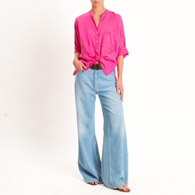 Motel-Camicia mussola collo coreana con taschino - bouganville