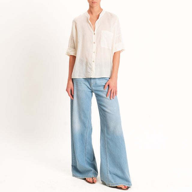 Motel-Camicia mussola collo coreana con taschino - burro