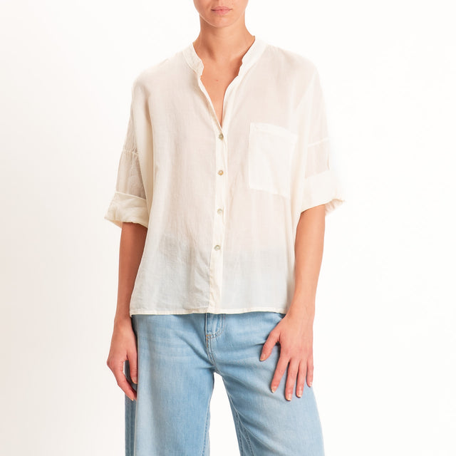 Motel-Camicia mussola collo coreana con taschino - burro