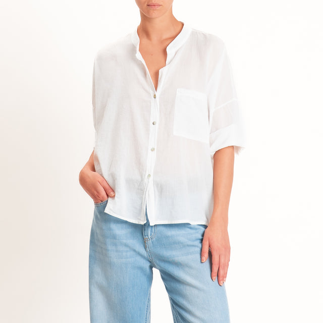 Motel-Camicia mussola collo coreana con taschino - latte