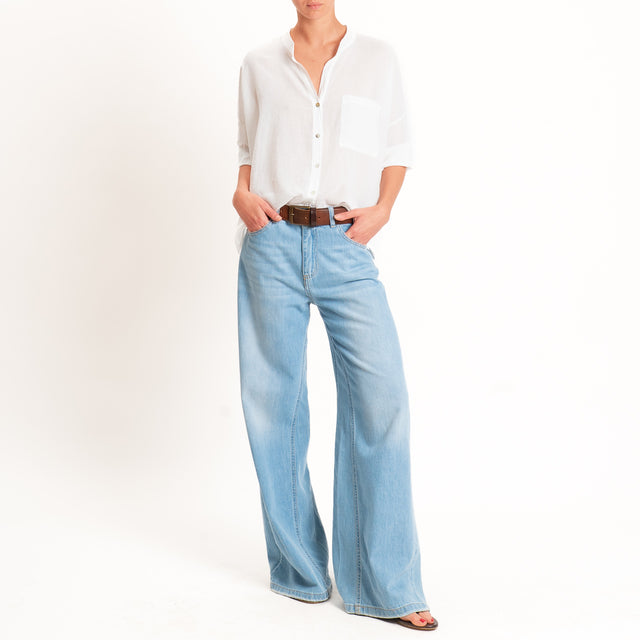 Motel-Camicia mussola collo coreana con taschino - latte