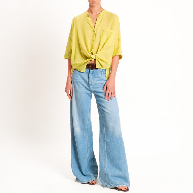 Motel-Camicia mussola collo coreana con taschino - lime