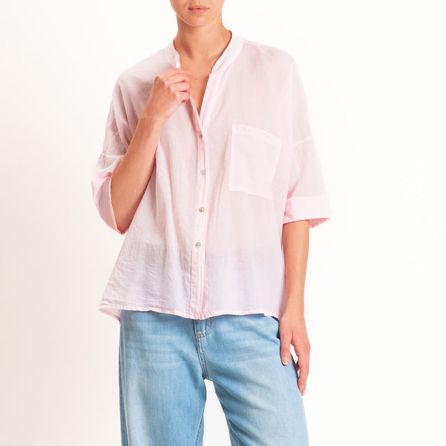 Motel-Camicia mussola collo coreana con taschino - rose