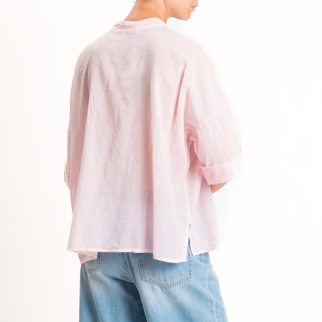 Motel-Camicia mussola collo coreana con taschino - rose