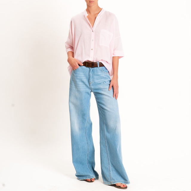 Motel-Camicia mussola collo coreana con taschino - rose