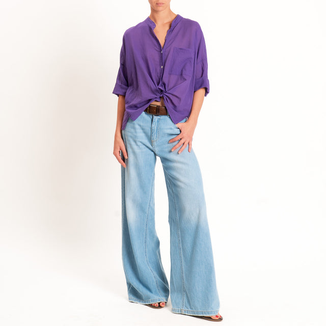 Motel-Camicia mussola collo coreana con taschino - viola