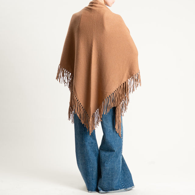 Motel-Mantella con frange 100% lana - camel