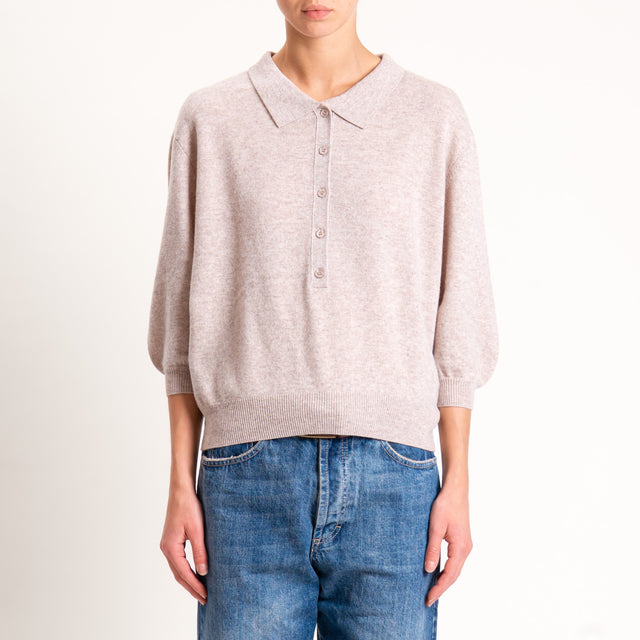 Motel-Maglia 100 % lana collo polo - beige melange