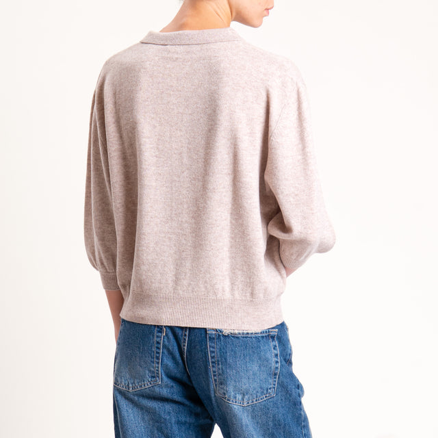 Motel-Maglia 100 % lana collo polo - beige melange