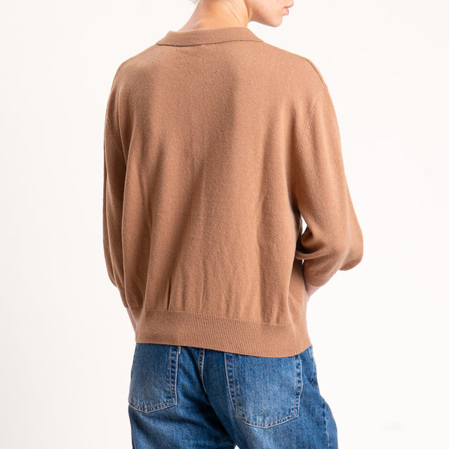 Motel-Maglia 100 % lana collo polo - camel