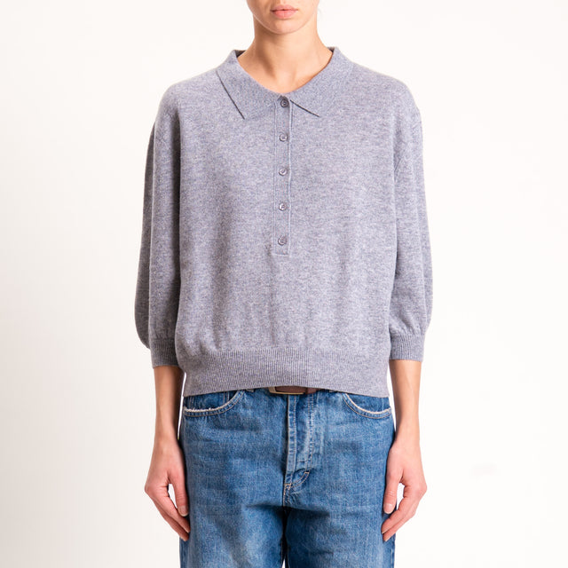 Motel-Maglia 100 % lana collo polo - grigio melange