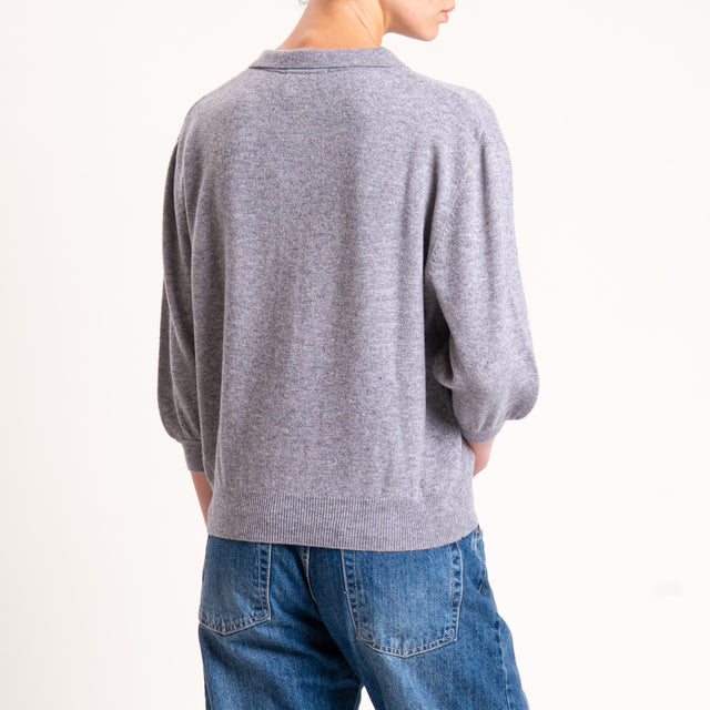 Motel-Maglia 100 % lana collo polo - grigio melange