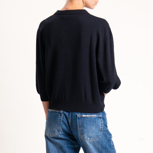 Motel-Maglia 100 % lana collo polo - nero
