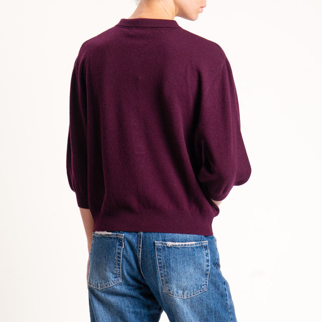 Motel-Maglia 100 % lana collo polo - vino