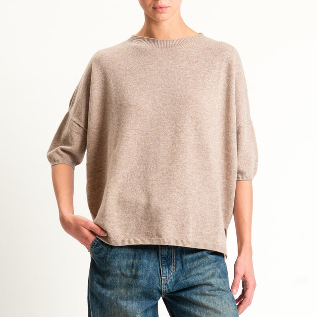 Motel-Maglia 100% LANA spacchi laterali - beige melange