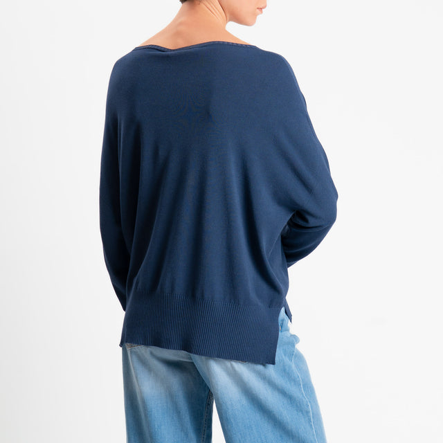 Motel-Maglia girocollo spacchi laterali - blu