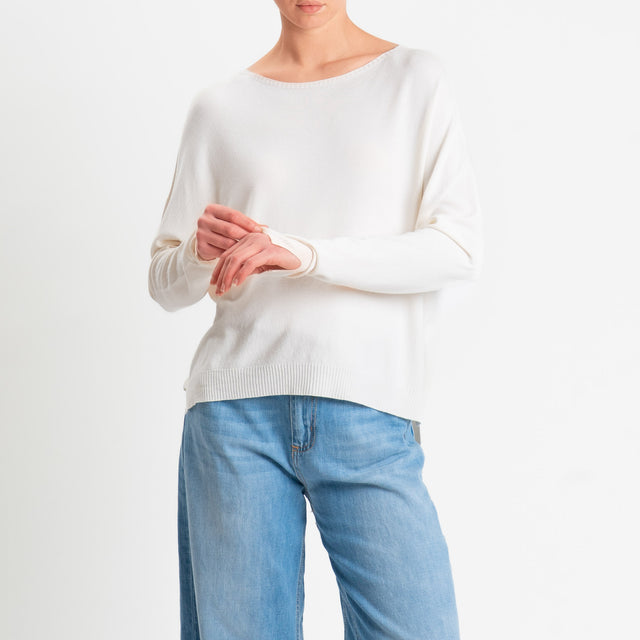 Motel-Maglia girocollo spacchi laterali - burro