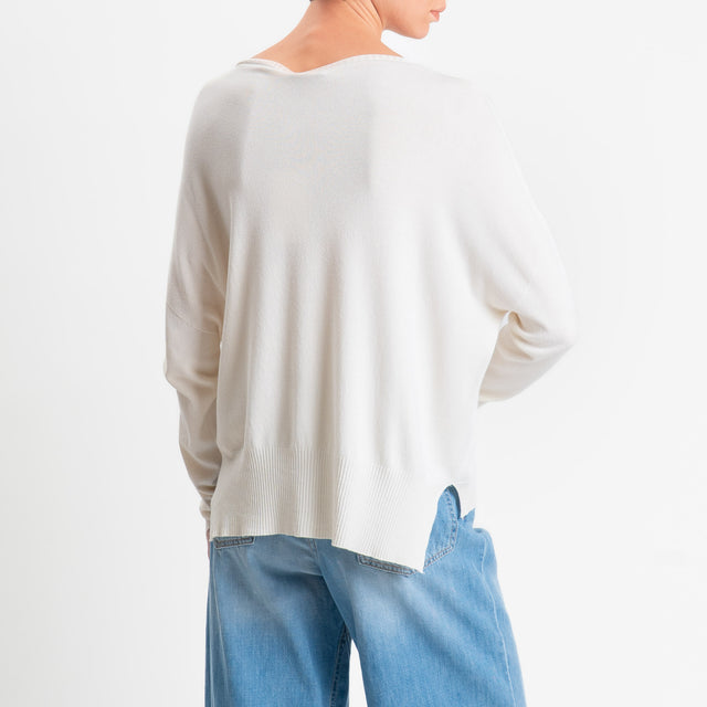 Motel-Maglia girocollo spacchi laterali - burro