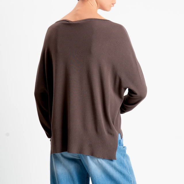 Motel-Maglia girocollo spacchi laterali - choco