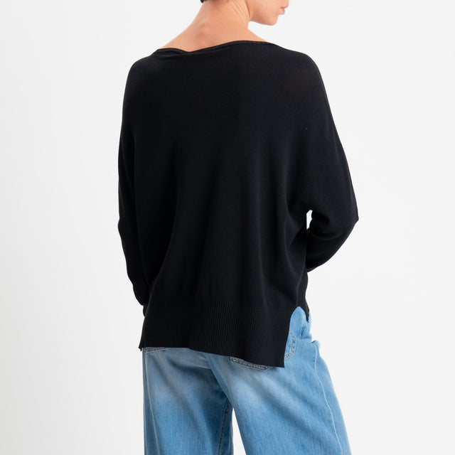 Motel-Maglia girocollo spacchi laterali - nero