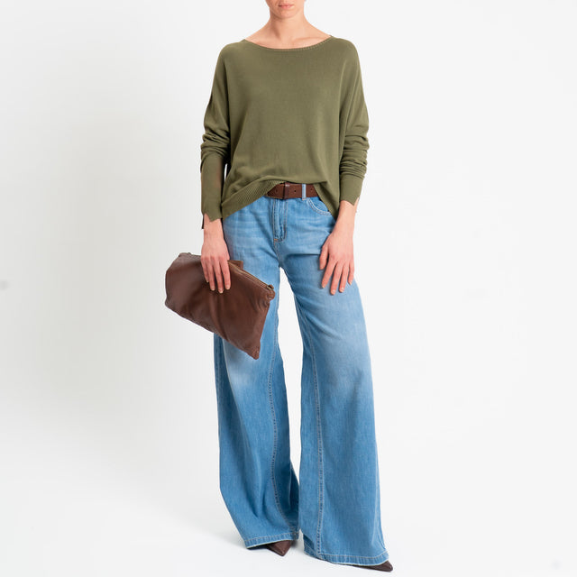 Motel-Maglia girocollo spacchi laterali - militare