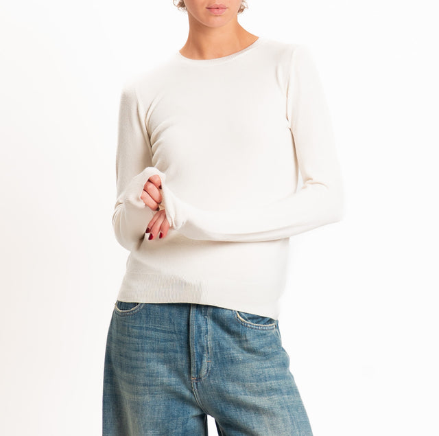 Motel-Maglia girocollo bordi a coste - crema