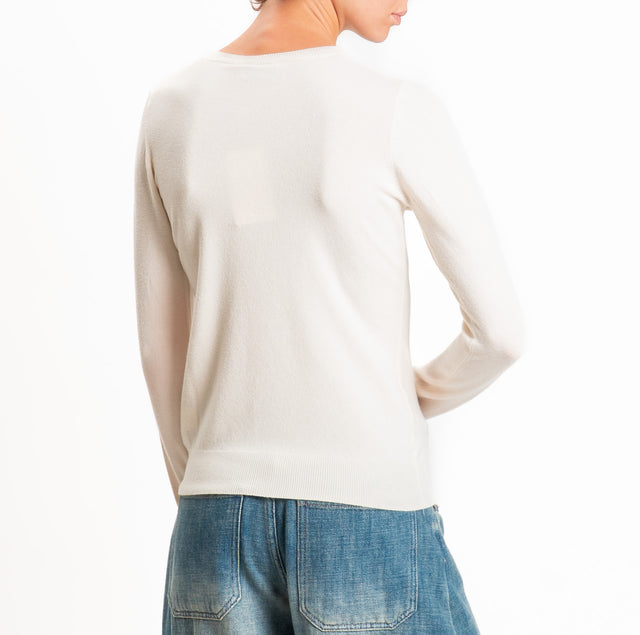 Motel-Maglia girocollo bordi a coste - crema