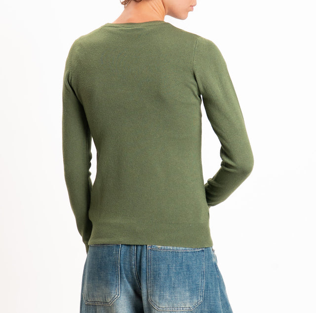 Motel-Maglia girocollo bordi a coste - militare