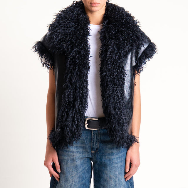 Motel- Gilet doubleface ecomongolia/ecopelle - nero