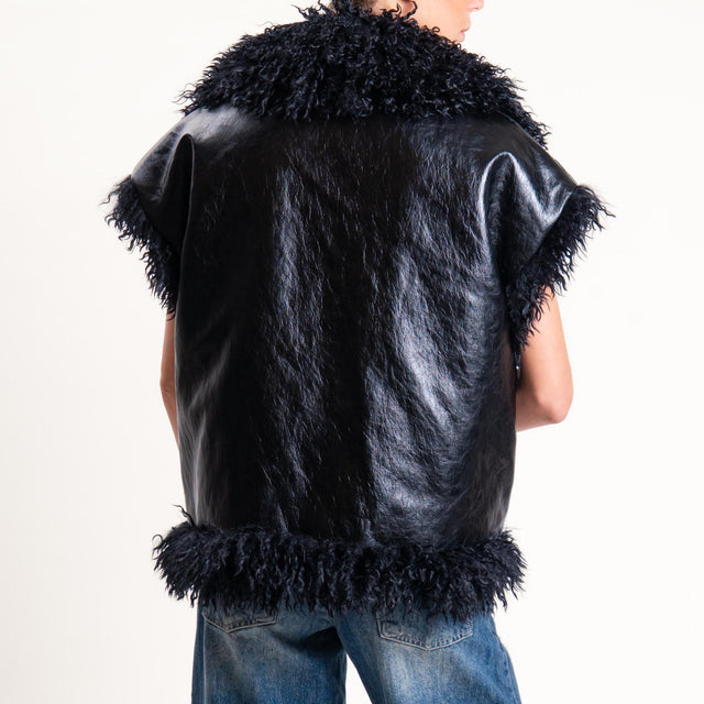 Motel- Gilet doubleface ecomongolia/ecopelle - nero