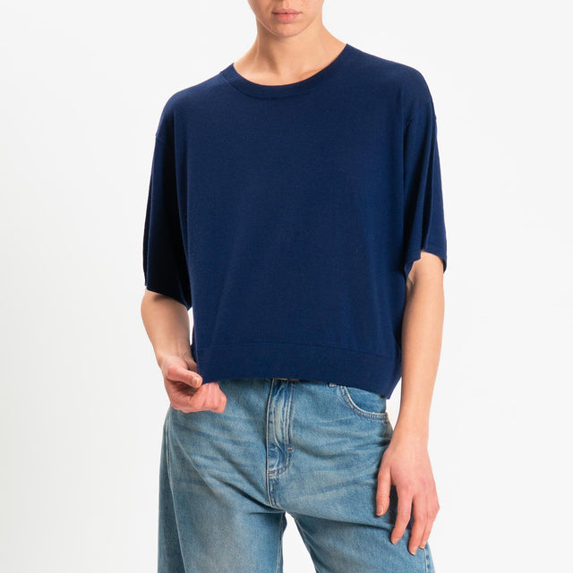 Motel-Maglia mezza manica 100% LANA MERINO - blu