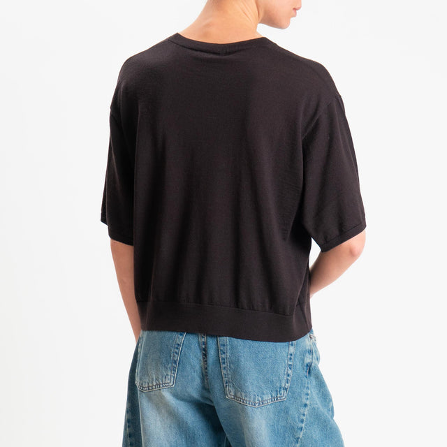 Motel-Maglia mezza manica 100% LANA MERINO - cioccolato