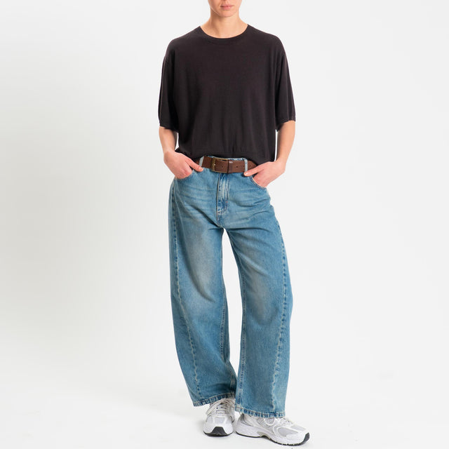 Motel-Maglia mezza manica 100% LANA MERINO - cioccolato