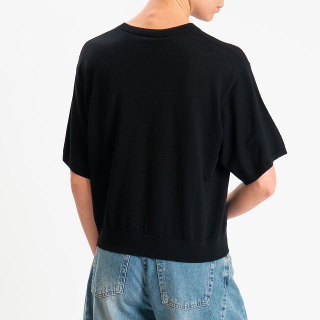 Motel-Maglia mezza manica 100% LANA MERINO - nero