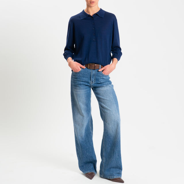 Motel-Maglia polo 100% LANA MERINO - blu