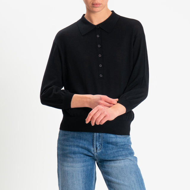 Motel-Maglia polo 100% LANA MERINO - nero