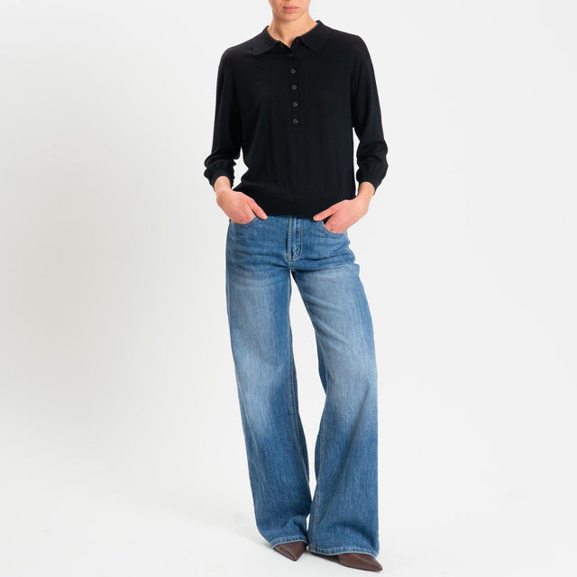 Motel-Maglia polo 100% LANA MERINO - nero