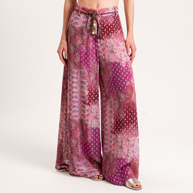 Motel-Pantalone fantasia con elastico dietro - bordeaux/malva/rosa